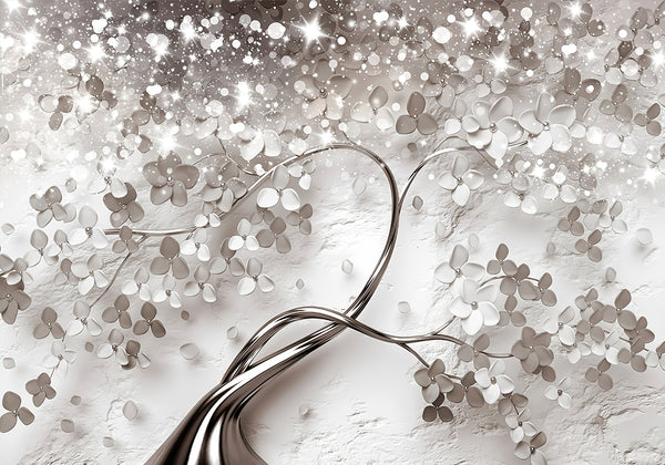 Canvas Wall Art, Silver Flower Tree & Gems, Wall Poster