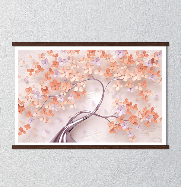 Canvas Wall Art, Orange & Silver Flower Tree, Wall Poster