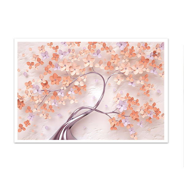 Canvas Wall Art, Orange & Silver Flower Tree, Wall Poster