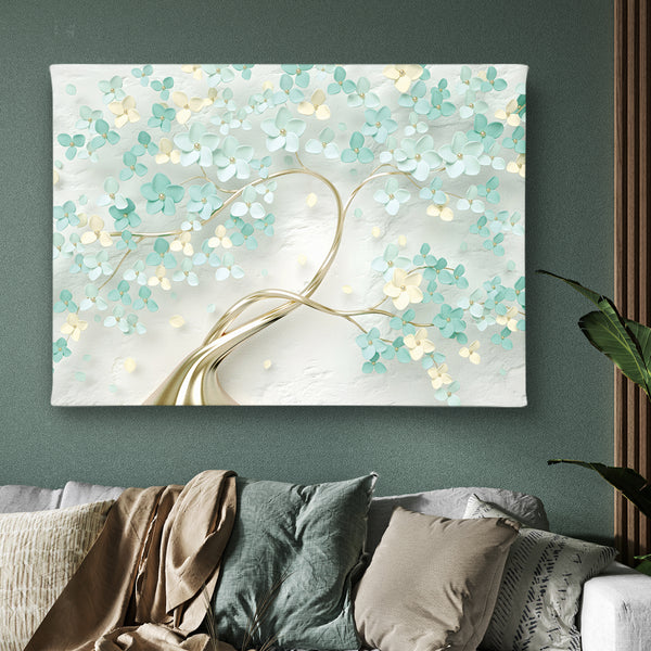 Canvas Wall Art  -  Green & Beige Flower Tree