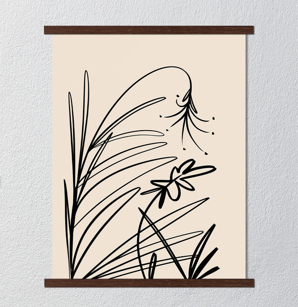 Canvas Wall Art, Scandinavian One Line Wildflower, Wall Poster