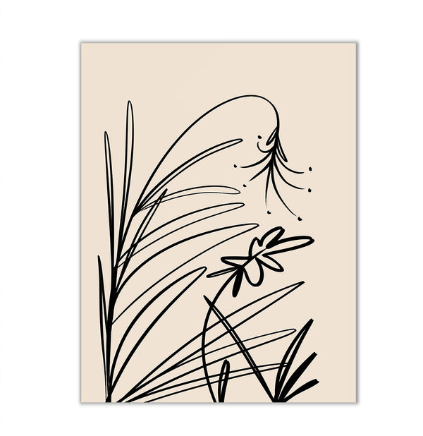 Canvas Wall Art, Scandinavian One Line Wildflower, Wall Poster