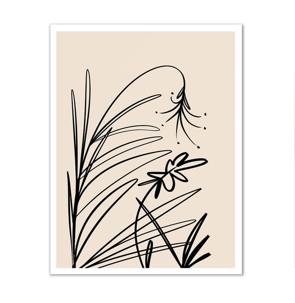 Canvas Wall Art, Scandinavian One Line Wildflower, Wall Poster