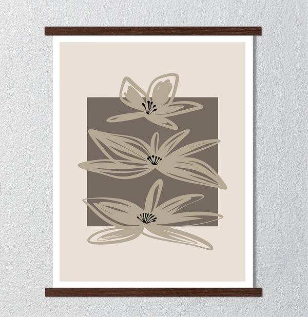 Canvas Wall Art, Brown Abstract Flowers, Wall Poster