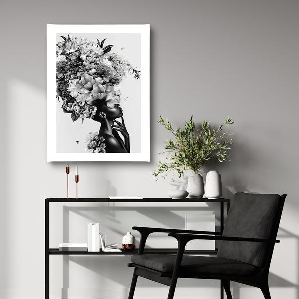 Wall Art, Black & White Flower Girl, Wall Poster