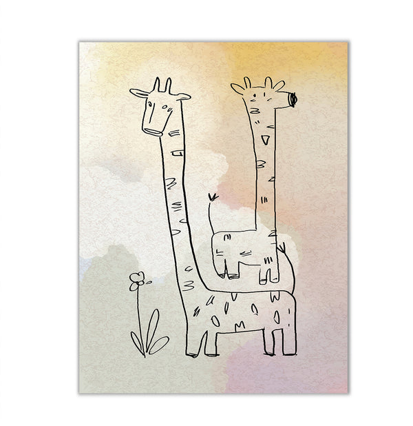 Canvas Kids Wall Art, Handraw Giraffes, Nursery Wall Poster