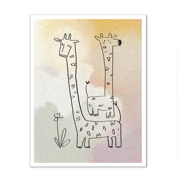 Canvas Kids Wall Art, Handraw Giraffes, Nursery Wall Poster