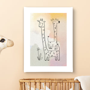 Nursery Wall Poster - Handraw Giraffes