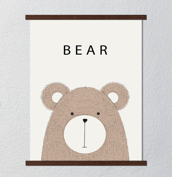 Canvas Kids Wall Art, Brown Bear, Nursery Wall Poster