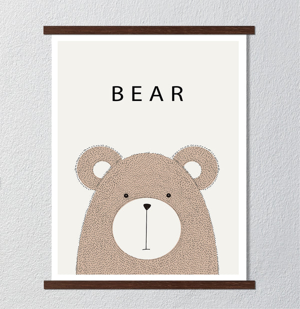 Canvas Kids Wall Art, Brown Bear, Nursery Wall Poster