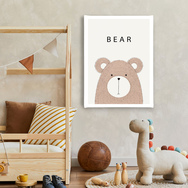 Canvas Kids Wall Art, Brown Bear, Nursery Wall Poster