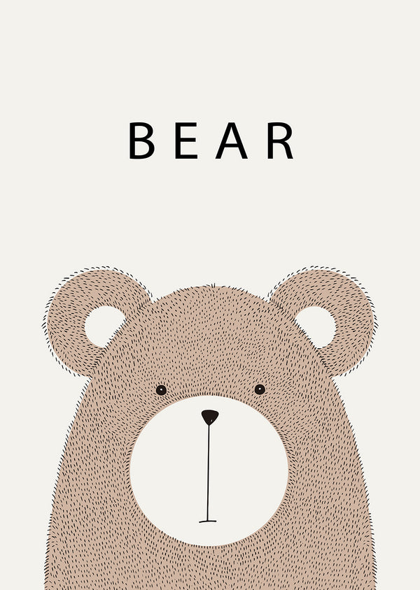 Canvas Kids Wall Art, Brown Bear, Nursery Wall Poster