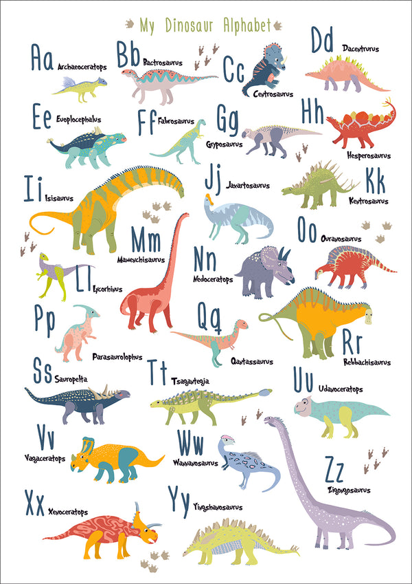 Kids Wall Art, Dinosaur Alphabet, Nursery Wall Poster
