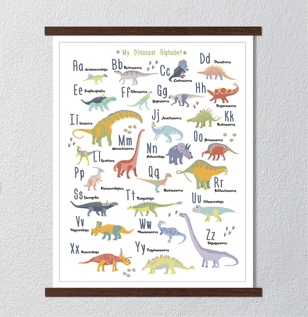 Canvas Kids Wall Art, Dinosaur Alphabet, Nursery Wall Poster