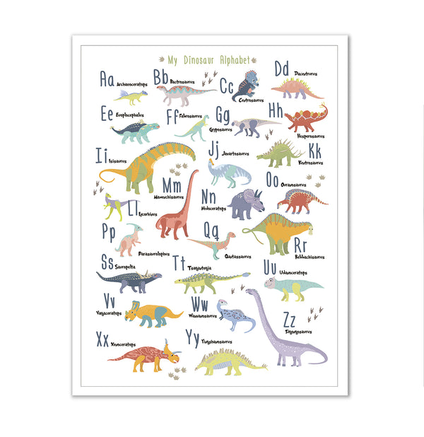 Canvas Kids Wall Art, Dinosaur Alphabet, Nursery Wall Poster