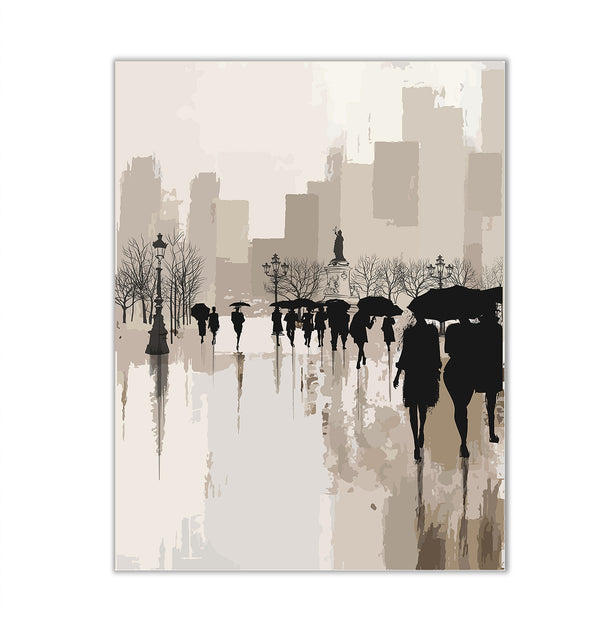Canvas Wall Art, People Under Rain in a City, Wall Poster