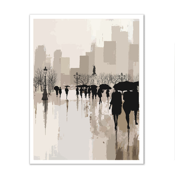 Canvas Wall Art, People Under Rain in a City, Wall Poster