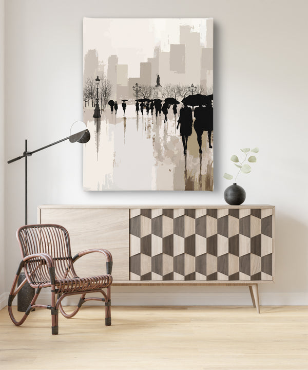 Canvas Wall Art, People Under Rain in a City, Wall Poster