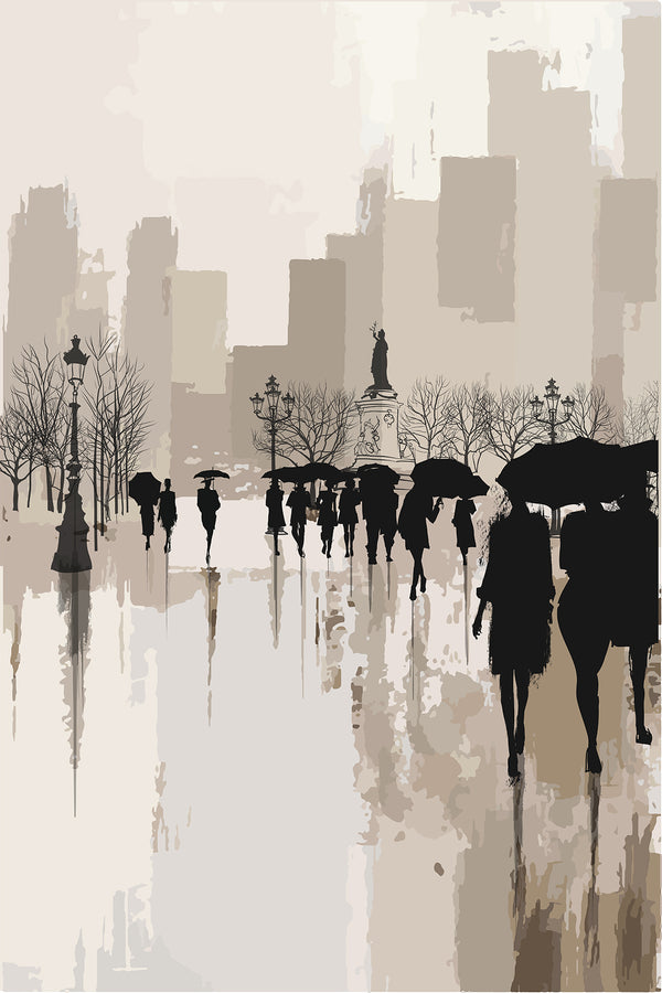 Canvas Wall Art, People Under Rain in a City, Wall Poster