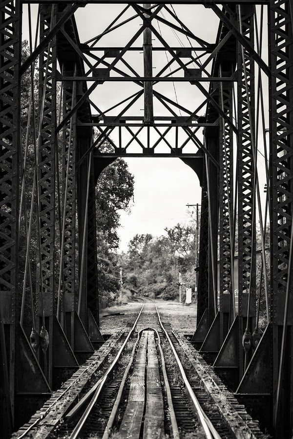 Wall Art, Black & White Railroad on a Metal Bridge, Wall Poster