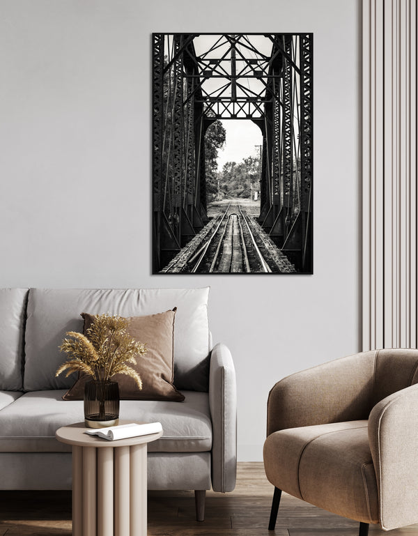 Wall Art, Black & White Railroad on a Metal Bridge, Wall Poster