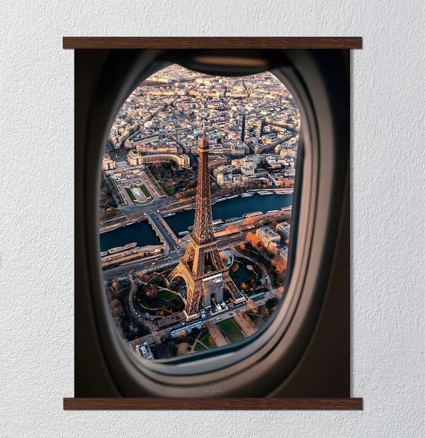 Canvas Wall Art, Tour Eiffel View from Plane Window, Wall Poster