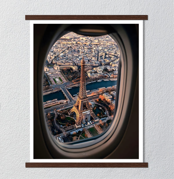 Canvas Wall Art, Tour Eiffel View from Plane Window, Wall Poster