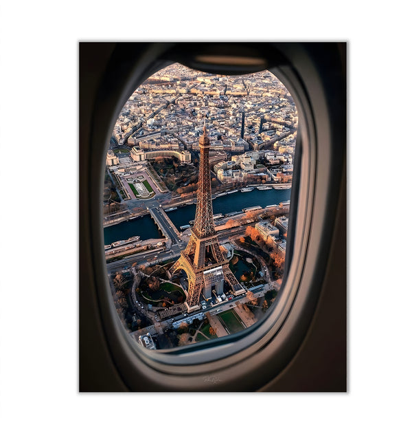 Canvas Wall Art, Tour Eiffel View from Plane Window, Wall Poster