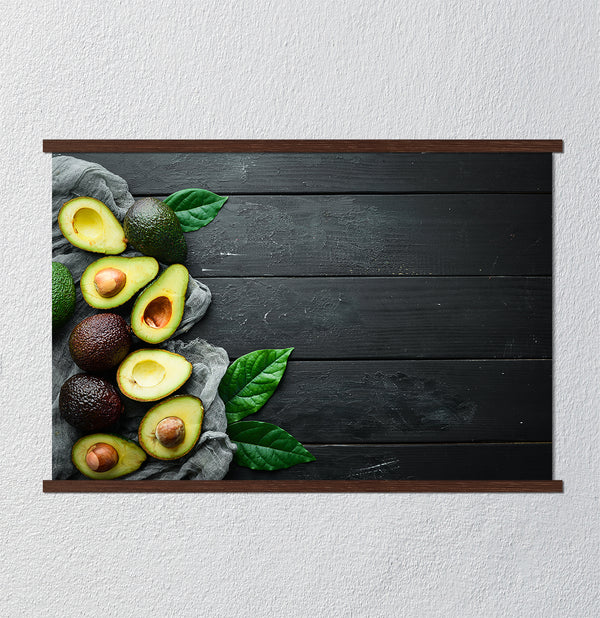 Canvas Wall Art, Green Fresh Avocado & Dark Wood Background, Wall Poster