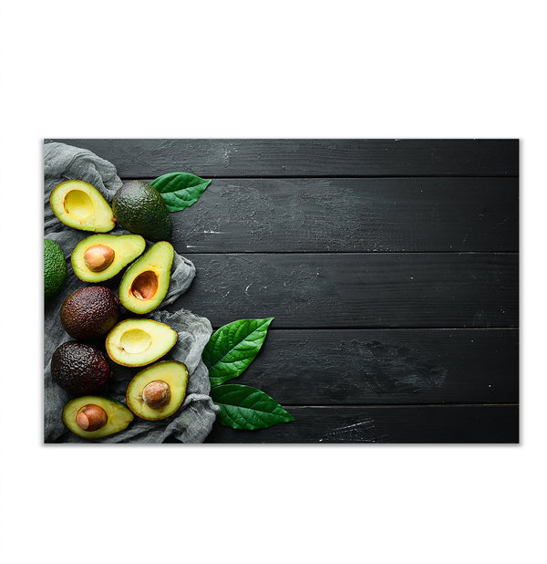 Canvas Wall Art, Green Fresh Avocado & Dark Wood Background, Wall Poster