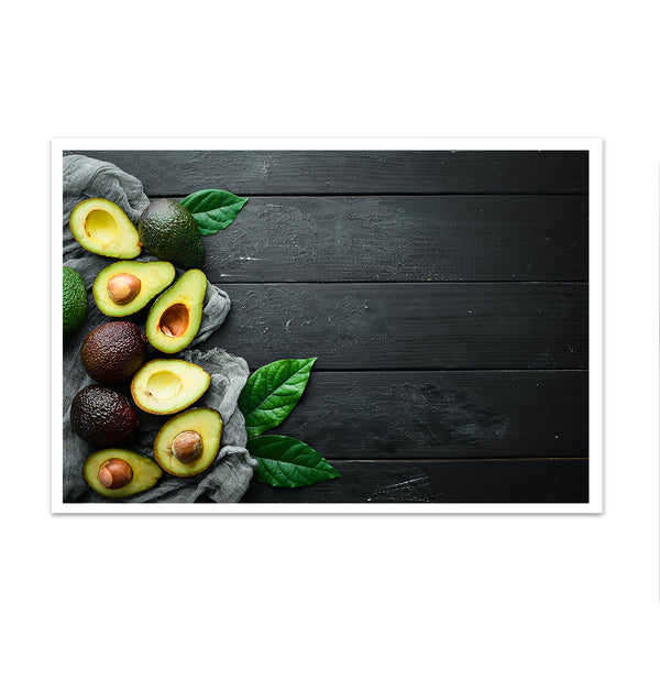 Canvas Wall Art, Green Fresh Avocado & Dark Wood Background, Wall Poster