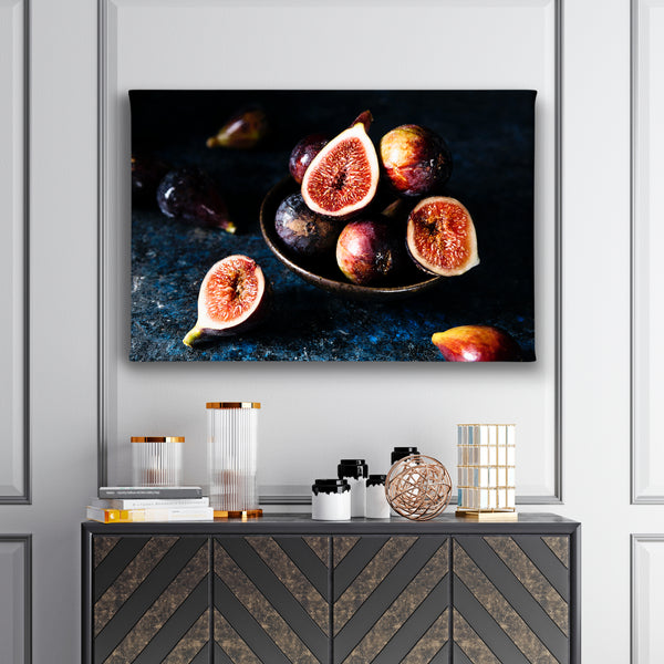 Canvas Wall Art, Wild Fig Fruits on Dark Background, Wall Poster