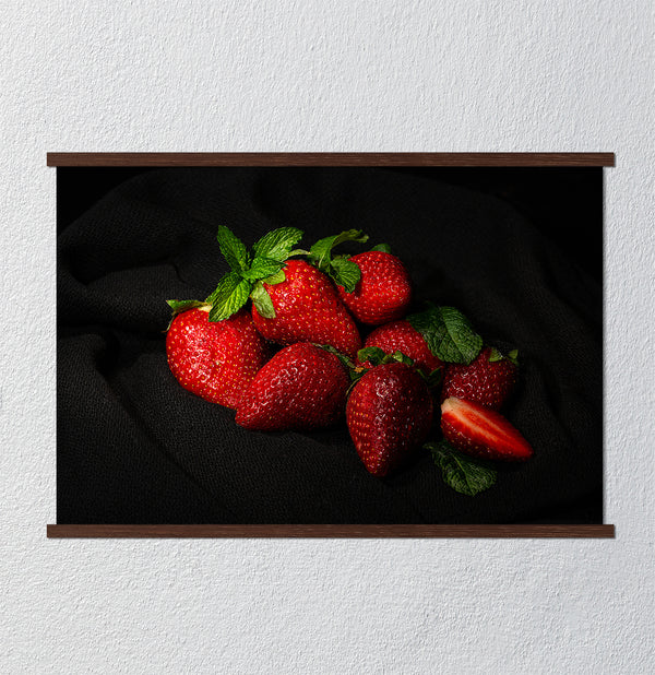 Canvas Wall Art, Strawberries on Dark Background, Wall Poster