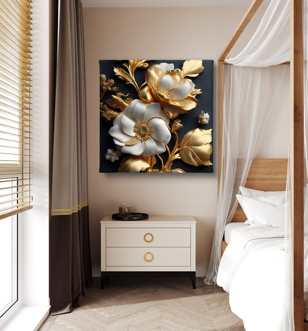 Wall Art, Gold and White Flowers Wall Poster