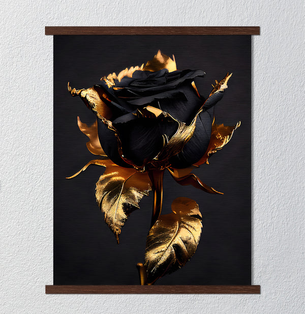 Canvas Wall Art, Gold Metallic & Black Rose Flower Wall Poster