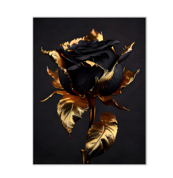 Canvas Wall Art, Gold Metallic & Black Rose Flower Wall Poster