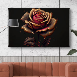 Canvas Wall Art -  Large Metallic & Red Rose Wall Poster