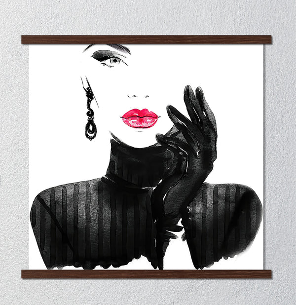 Canvas Fashion Wall Art, Lady with Pink Lips, Glam Wall Poster