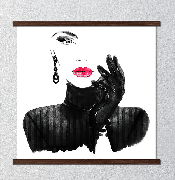 Canvas Fashion Wall Art, Lady with Pink Lips, Glam Wall Poster