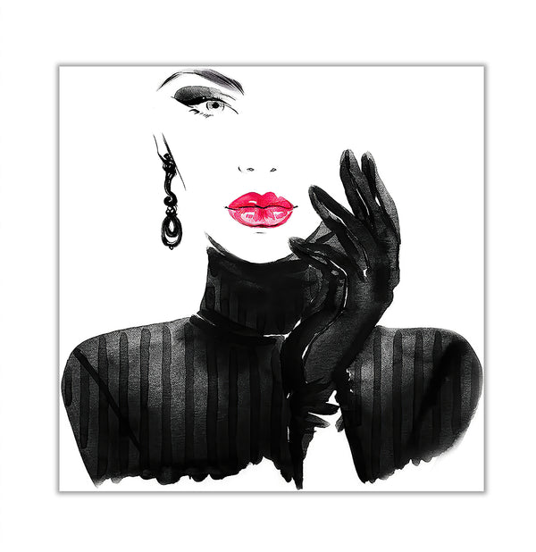 Canvas Fashion Wall Art, Lady with Pink Lips, Glam Wall Poster