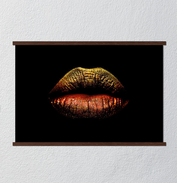 Canvas Wall Art, Gold Lips, Wall Poster