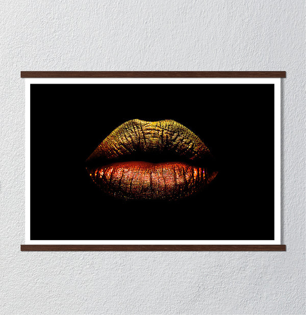 Canvas Wall Art, Gold Lips, Wall Poster