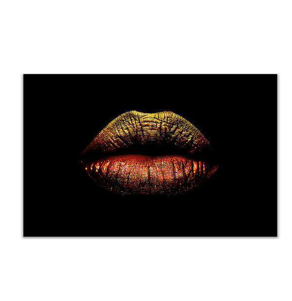 Canvas Wall Art, Gold Lips, Wall Poster