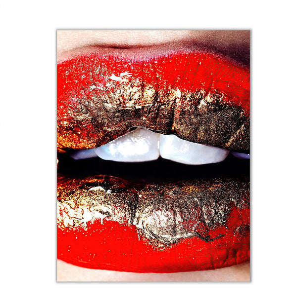 Canvas Fashion Wall Art, Red & Gold Woman Lips, Glam Wall Poster