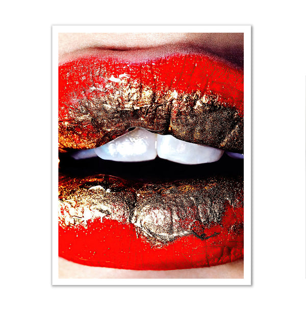 Canvas Fashion Wall Art, Red & Gold Woman Lips, Glam Wall Poster