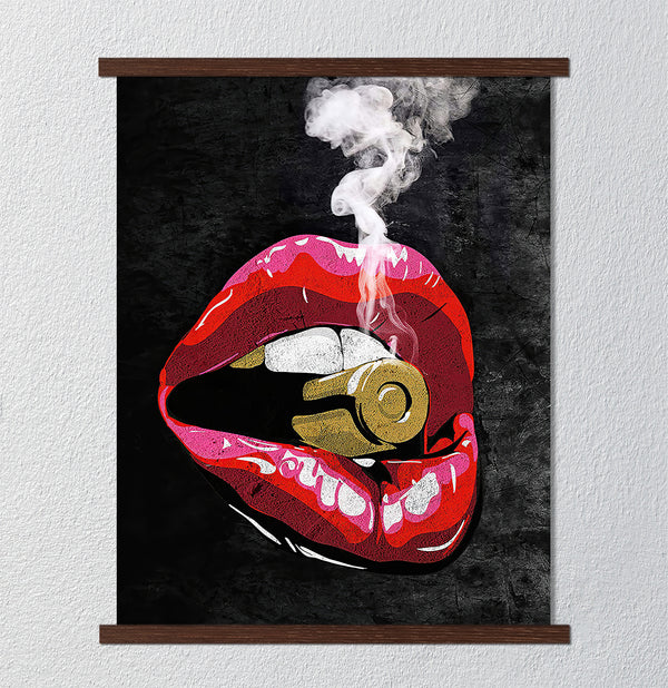 Canvas Fashion Wall Art, Red Lips with Bullet, Glam Wall Poster