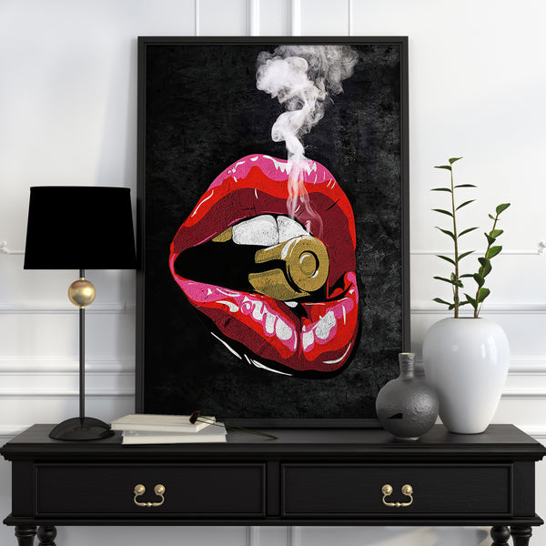 Fashion Wall Art, Red Lips with Bullet, Glam Wall Poster