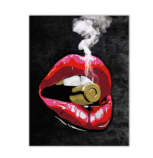 Canvas Fashion Wall Art, Red Lips with Bullet, Glam Wall Poster