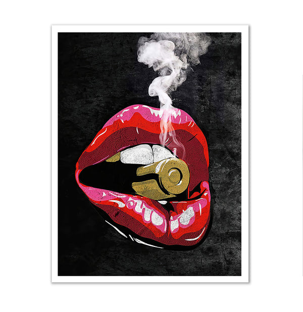 Canvas Fashion Wall Art, Red Lips with Bullet, Glam Wall Poster