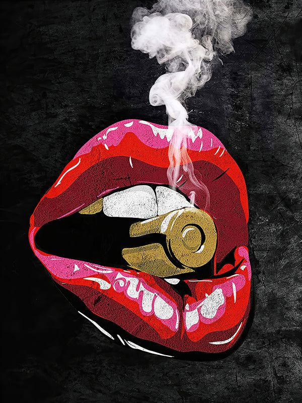 Canvas Fashion Wall Art, Red Lips with Bullet, Glam Wall Poster